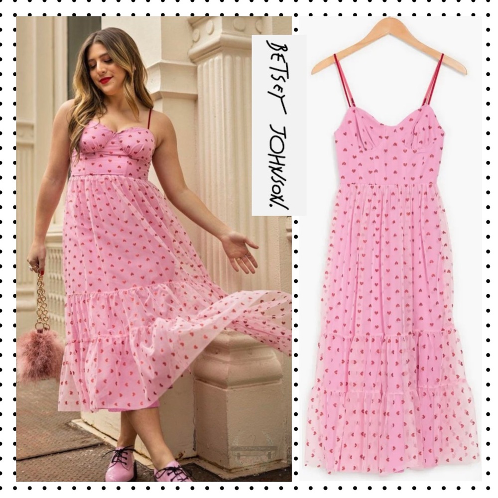 NWT Betsey Johnson - Heart Print Tiered Sweetheart Dress 8
